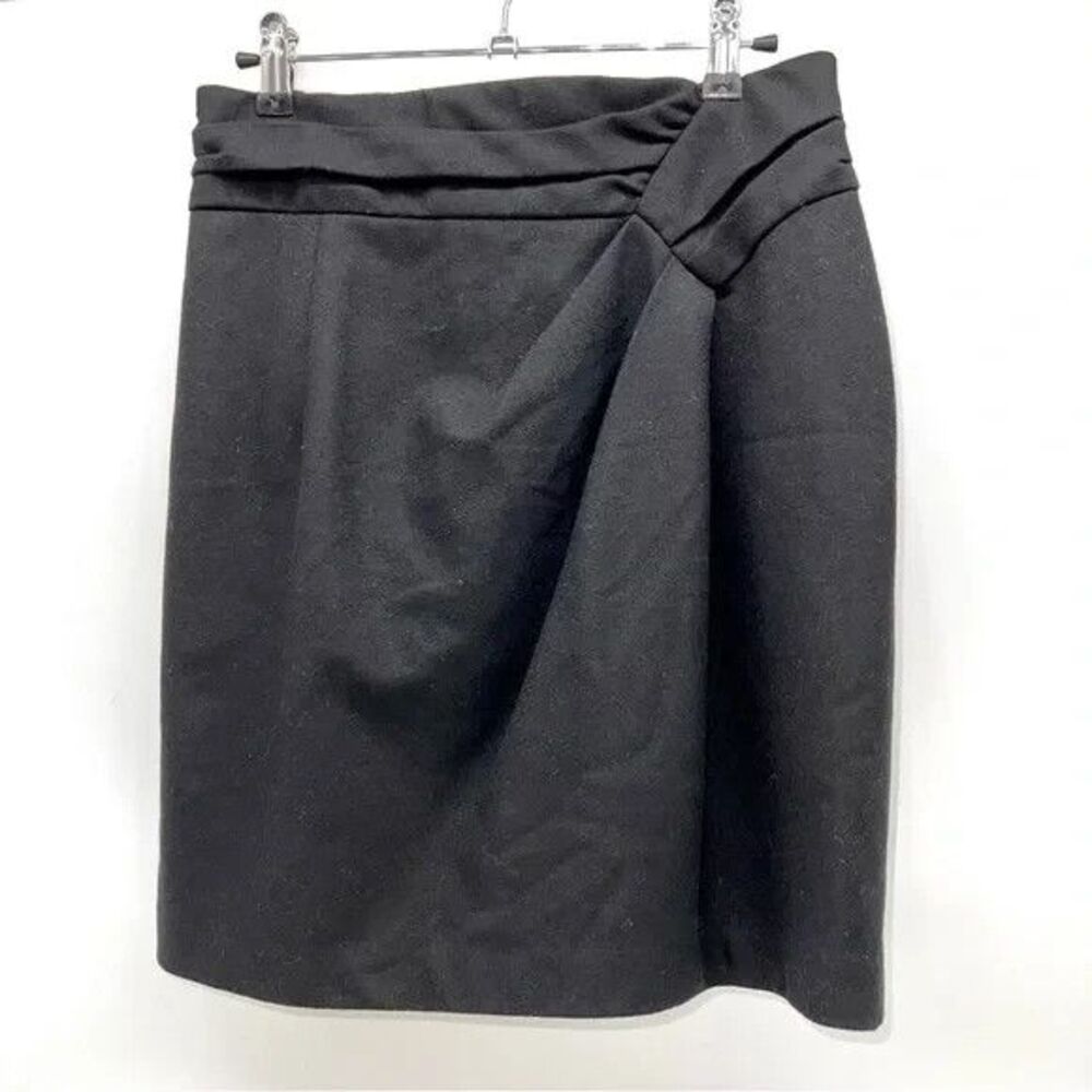Nanette Lepore Black Wool Blend Mini Skirt w/Ruched Waistband and Pleated Front